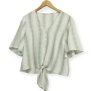 Lush Striped Button Up Tie Hem Boho Top